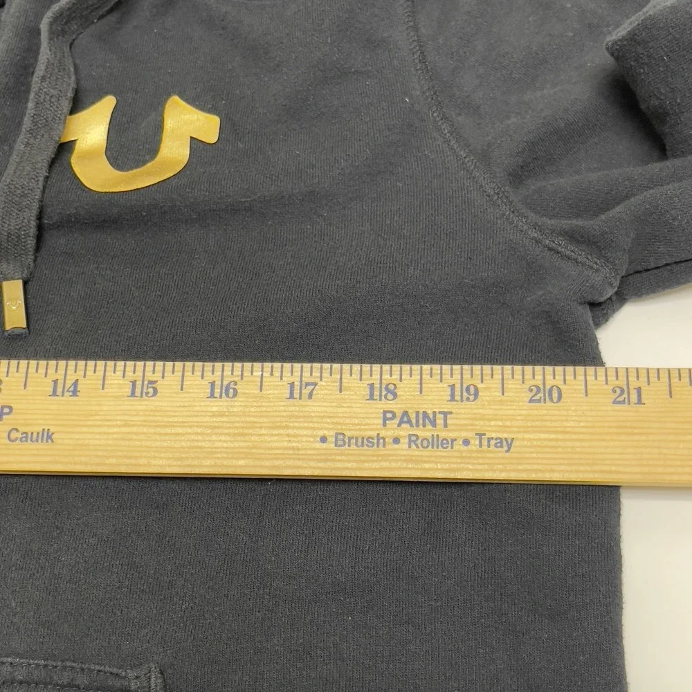 True Religion‎ Jacket Hoodie Men Medium Black Metallic Gold Double Puff Full Zip